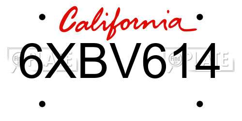 6XBV614 California License Plate