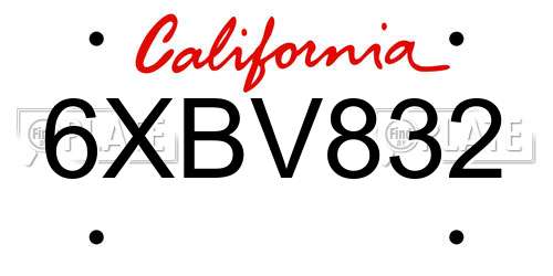 6XBV832 California License Plate