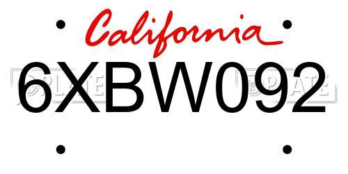 6XBW092 California License Plate