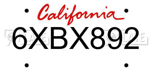 6XBX892 California License Plate