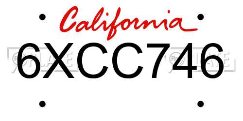 6XCC746 California License Plate