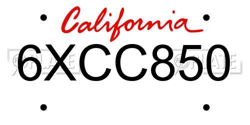 6XCC850 California License Plate