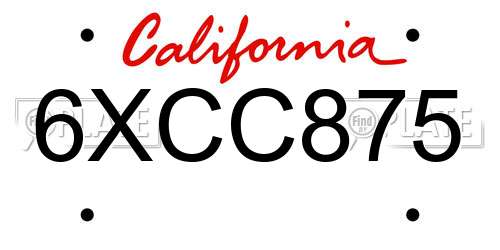 6XCC875 California License Plate