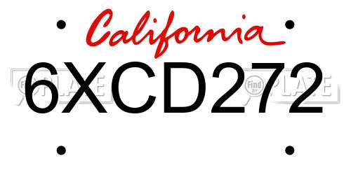 6XCD272 California License Plate