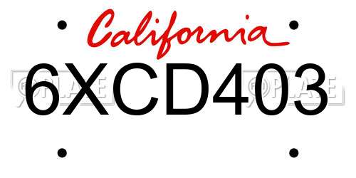 6XCD403 California License Plate