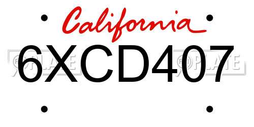 6XCD407 California License Plate