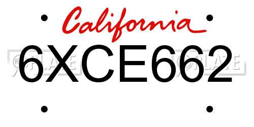 6XCE662 California License Plate