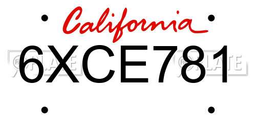 6XCE781 California License Plate