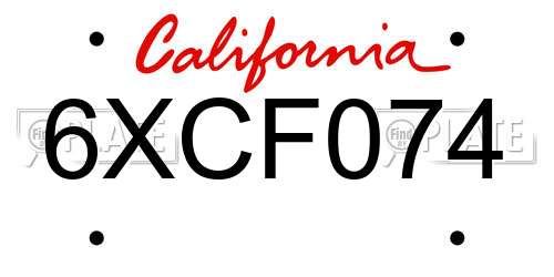 6XCF074 California License Plate