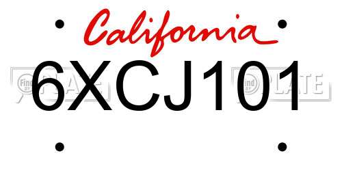 6XCJ101 California License Plate