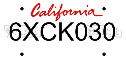 6XCK030 California License Plate