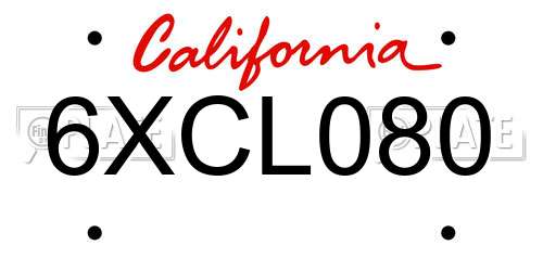 6XCL080 California License Plate