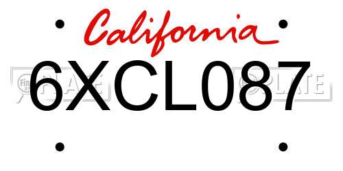 6XCL087 California License Plate