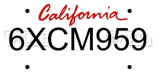6XCM959 California License Plate