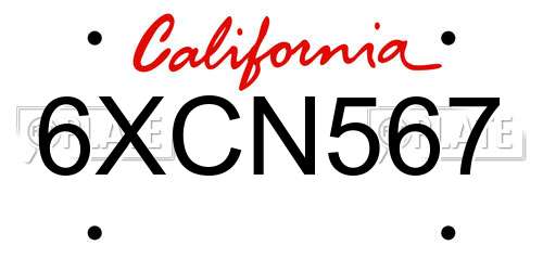 6XCN567 California License Plate