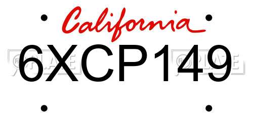 6XCP149 California License Plate