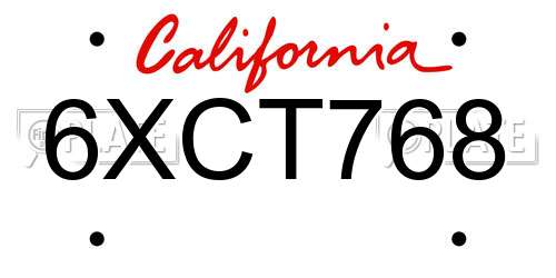 6XCT768 California License Plate