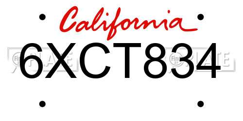 6XCT834 California License Plate