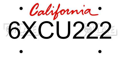 6XCU222 California License Plate