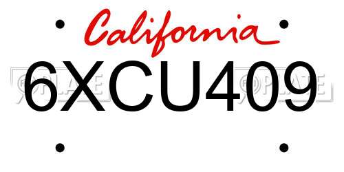 6XCU409 California License Plate