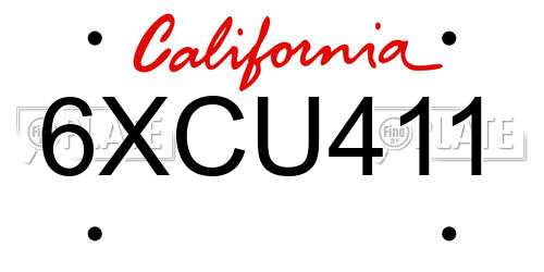 6XCU411 California License Plate