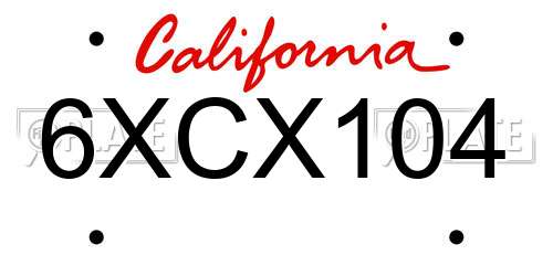 6XCX104 California License Plate