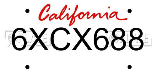 6XCX688 California License Plate