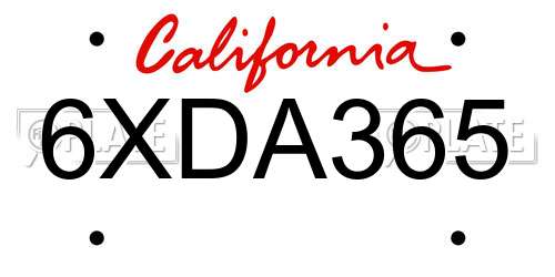 6XDA365 California License Plate