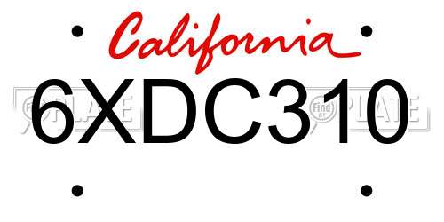 6XDC310 California License Plate