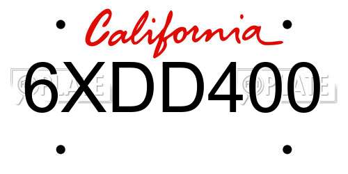 6XDD400 California License Plate