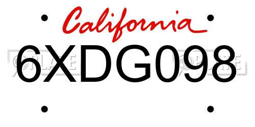 6XDG098 California License Plate