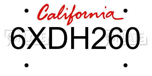 6XDH260 California License Plate