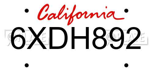 6XDH892 California License Plate