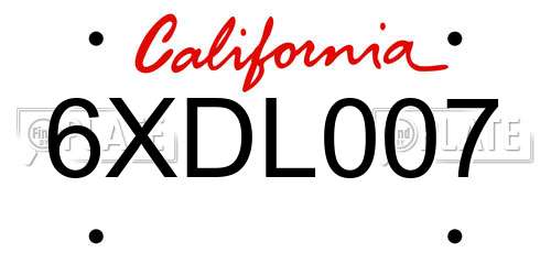 6XDL007 California License Plate