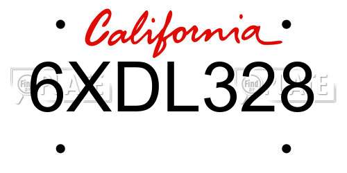 6XDL328 California License Plate