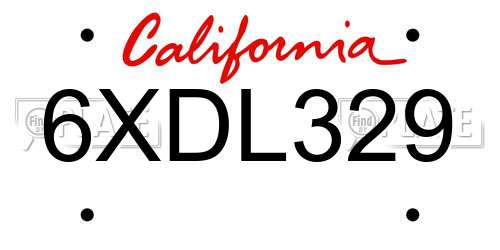 6XDL329 California License Plate