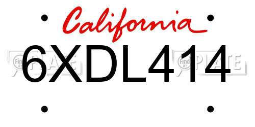 6XDL414 California License Plate