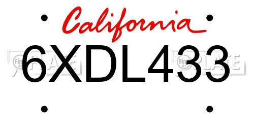 6XDL433 California License Plate