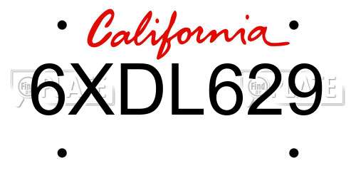 6XDL629 California License Plate