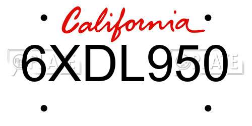6XDL950 California License Plate