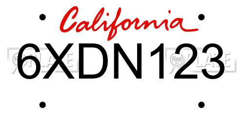 6XDN123 California License Plate