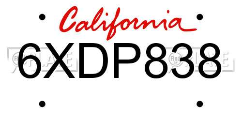6XDP838 California License Plate
