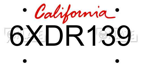 6XDR139 California License Plate