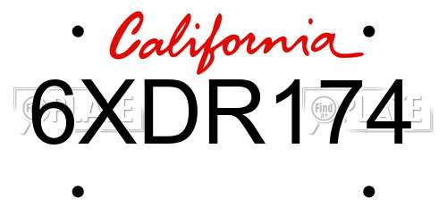 6XDR174 California License Plate