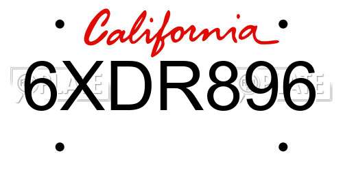 6XDR896 California License Plate