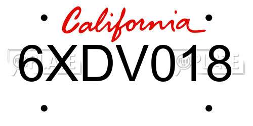 6XDV018 California License Plate