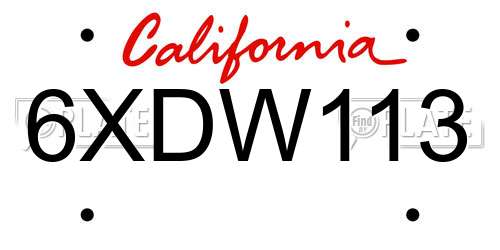 6XDW113 California License Plate