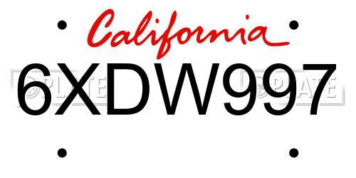 6XDW997 California License Plate