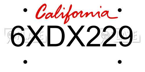 6XDX229 California License Plate