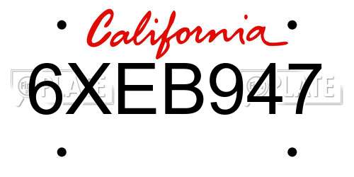 6XEB947 California License Plate